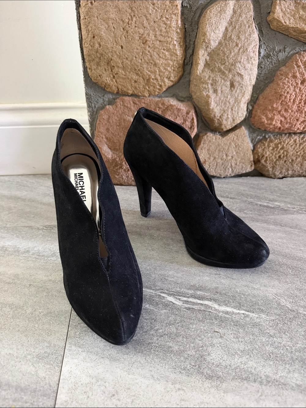 MICHAEL Michael Kors Black Suede V-Cut High Heel Booties